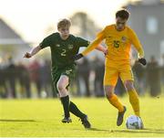 18 January 2020; Daniel Cefala of Australia in action against Finn Cowper Gray of Republic of Ireland during the International Friendly match between Republic of Ireland U15 and Australia U17 at FAI National Training Centre in Abbotstown, Dublin. Photo by Seb Daly/Sportsfile