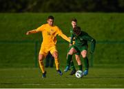 18 January 2020; Kevin Zefi of Republic of Ireland in action against Harry Skotadis of Australia during the International Friendly match between Republic of Ireland U15 and Australia U17 at FAI National Training Centre in Abbotstown, Dublin. Photo by Seb Daly/Sportsfile
