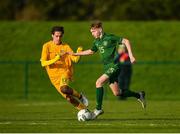 18 January 2020; Trisden Hughes of Republic of Ireland in action against Elijah Hughes of Australia during the International Friendly match between Republic of Ireland U15 and Australia U17 at FAI National Training Centre in Abbotstown, Dublin. Photo by Seb Daly/Sportsfile