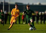 18 January 2020; Alex Nolan of Republic of Ireland in action against Aidan Croucher of Australia during the International Friendly match between Republic of Ireland U15 and Australia U17 at FAI National Training Centre in Abbotstown, Dublin. Photo by Seb Daly/Sportsfile