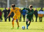 18 January 2020; Kevin Zefi of Republic of Ireland in action against Gianna Di Pizio of Australia during the International Friendly match between Republic of Ireland U15 and Australia U17 at FAI National Training Centre in Abbotstown, Dublin. Photo by Seb Daly/Sportsfile