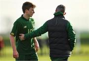 18 January 2020; Pearse O’Brien of Republic of Ireland with manager Jason Donohue during the International Friendly match between Republic of Ireland U15 and Australia U17 at FAI National Training Centre in Abbotstown, Dublin. Photo by Seb Daly/Sportsfile