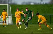 18 January 2020; Trisden Hughes of Republic of Ireland in action against Cassidy Tanddo of Australia during the International Friendly match between Republic of Ireland U15 and Australia U17 at FAI National Training Centre in Abbotstown, Dublin. Photo by Seb Daly/Sportsfile