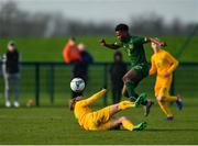 18 January 2020; Gideon Tetteh of Republic of Ireland in action against Matthew O’Donoghue of Australia during the International Friendly match between Republic of Ireland U15 and Australia U17 at FAI National Training Centre in Abbotstown, Dublin. Photo by Seb Daly/Sportsfile