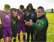 18 January 2020; Republic of Ireland manager Jason Donohue talks to his players following the International Friendly match between Republic of Ireland U15 and Australia U17 at FAI National Training Centre in Abbotstown, Dublin. Photo by Seb Daly/Sportsfile