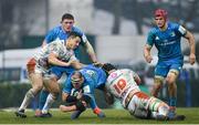 18 January 2020; Rhys Ruddock of Leinster is tackled by Ira Herbst of Benetton during the Heineken Champions Cup Pool 1 Round 6 match between Benetton and Leinster at the Stadio Comunale di Monigo in Treviso, Italy. Photo by Ramsey Cardy/Sportsfile