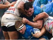 18 January 2020; James Tracy with the support of his Leinster team-mate James Ryan is tackled by Hame Faiva, left, and Eli Snyman of Benetton during the Heineken Champions Cup Pool 1 Round 6 match between Benetton and Leinster at the Stadio Comunale di Monigo in Treviso, Italy. Photo by Ramsey Cardy/Sportsfile