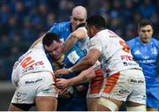18 January 2020; James Ryan of Leinster is tackled by Hame Faiva, left, and Toa Halafihi of Benetton during the Heineken Champions Cup Pool 1 Round 6 match between Benetton and Leinster at the Stadio Comunale di Monigo in Treviso, Italy. Photo by Ramsey Cardy/Sportsfile