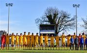 18 January 2020; The Australia team stand for their National Anthem ahead of the U18 Schools International Friendly between Republic of Ireland and Australia at Home Farm, Whitehall in Dublin. Photo by Ben McShane/Sportsfile