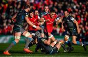 19 January 2020; Dan Goggin of Munster is tackled by Dan Lydiate of Ospreys during the Heineken Champions Cup Pool 4 Round 6 match between Munster and Ospreys at Thomond Park in Limerick. Photo by Brendan Moran/Sportsfile
