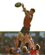 19 January 2020; Jack O’Donoghue of Munster wins possession from a lineout during the Heineken Champions Cup Pool 4 Round 6 match between Munster and Ospreys at Thomond Park in Limerick. Photo by Diarmuid Greene/Sportsfile