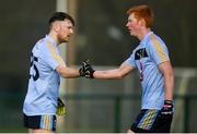 19 January 2020; Ryan O'Toole, right, and Emmet Moloney of UCD celebrate following the Sigerson Cup Quarter Final between UCD and St Mary's University College at Belfield in UCD, Dublin. Photo by David Fitzgerald/Sportsfile