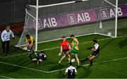 19 January 2020; Conor Cunningham of Corofin, 6, kicks past Kilcoo goalkeeper Martin McCourt, to score his side's first goal in the 10th minute of exra time, during the AIB GAA Football All-Ireland Senior Club Championship Final between Corofin and Kilcoo at Croke Park in Dublin. Photo by Ray McManus/Sportsfile