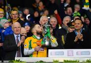 19 January 2020; Micheál Lundy of Corofin kisses the Andy Merrigan Cup following his side's victory during the AIB GAA Football All-Ireland Senior Club Championship Final between Corofin and Kilcoo at Croke Park in Dublin. Photo by Seb Daly/Sportsfile