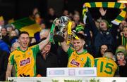 19 January 2020; Jason Leonard, left, and Cathal Silke of Corofin lift the Andy Merrigan Cup following their side's victory during the AIB GAA Football All-Ireland Senior Club Championship Final between Corofin and Kilcoo at Croke Park in Dublin. Photo by Seb Daly/Sportsfile