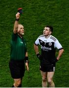 19 January 2020; Darryl Branagan of Kilcoo reacts as he is shown a black card by referee Conor Lane during the AIB GAA Football All-Ireland Senior Club Championship Final between Corofin and Kilcoo at Croke Park in Dublin. Photo by Ray McManus/Sportsfile