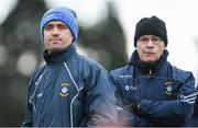 5 January 2020; Westmeath selector Alan Kerins, left, and Director of Coaching Paudie O’Neill during the 2020 Walsh Cup Round 1 match between Laois and Westmeath at O'Keeffe Park in Borris in Ossory, Laois. Photo by Ramsey Cardy/Sportsfile