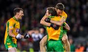 19 January 2020; Corofin players Jason Leonard, behind, and Gary Sice celebrate after the AIB GAA Football All-Ireland Senior Club Championship Final between Corofin and Kilcoo at Croke Park in Dublin. Photo by Piaras Ó Mídheach/Sportsfile