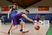 20 January 2020; Colm Harrington of Skibbereen Community School in action against Finian Carroll of St Joseph's Secondary School, Rochfortbridge, during the Basketball Ireland U16 C Boys Schools Cup Final between St Joseph's Secondary School, Rochfortbridge and Skibbereen Community School at the National Basketball Arena in Tallaght, Dublin. Photo by Harry Murphy/Sportsfile