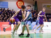 20 January 2020; Tom Kavanagh of Skibbereen Community School in action against Finian Carroll of St Joseph's Secondary School, Rochfortbridge, during the Basketball Ireland U16 C Boys Schools Cup Final between St Joseph's Secondary School, Rochfortbridge and Skibbereen Community School at the National Basketball Arena in Tallaght, Dublin. Photo by Harry Murphy/Sportsfile
