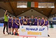 20 January 2020; Skibbereen Community School celebrate with the trophy following the Basketball Ireland U16 C Boys Schools Cup Final between St Joseph's Secondary School, Rochfortbridge and Skibbereen Community School at the National Basketball Arena in Tallaght, Dublin. Photo by Harry Murphy/Sportsfile