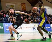 20 January 2020; Daniel Oyeleye of St Patrick's College, Cavan, in action against  Liam Rowley of Malahide Community School during the Basketball Ireland U16 A Boys Schools Cup Final between Malahide Community School and St Patrick's College, Cavan at the National Basketball Arena in Tallaght, Dublin. Photo by Harry Murphy/Sportsfile