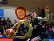 20 January 2020; Arnoldas Juska of St Patrick's College, Cavan, in action against Oran Flannery of Malahide Community School during the Basketball Ireland U16 A Boys Schools Cup Final between Malahide Community School and St Patrick's College, Cavan at the National Basketball Arena in Tallaght, Dublin. Photo by Harry Murphy/Sportsfile