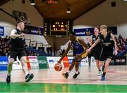 20 January 2020; Daniel Oyeleye of St Patrick's College, Cavan, in action against Oran Flannery, left, and Sean Fitzpatrick of Malahide Community School during the Basketball Ireland U16 A Boys Schools Cup Final between Malahide Community School and St Patrick's College, Cavan at the National Basketball Arena in Tallaght, Dublin. Photo by Harry Murphy/Sportsfile