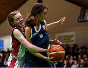 20 January 2020; Aisling Enright of Coláiste Mhuire, Crosshaven, in action against Amy Carr of  Abbey Vocational School during the Basketball Ireland U16 B Girls Schools Cup Final between Abbey Vocational School and Coláiste Mhuire, Crosshaven at the National Basketball Arena in Tallaght, Dublin. Photo by Harry Murphy/Sportsfile