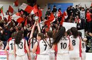 20 January 2020; Abbey Vocational School players celebrate with the trophy following the Basketball Ireland U16 B Girls Schools Cup Final between Abbey Vocational School and Coláiste Mhuire, Crosshaven at the National Basketball Arena in Tallaght, Dublin. Photo by Harry Murphy/Sportsfile