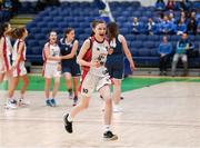 20 January 2020; Katie Gillespie of  Abbey Vocational School celebrates following the Basketball Ireland U16 B Girls Schools Cup Final between Abbey Vocational School and Coláiste Mhuire, Crosshaven at the National Basketball Arena in Tallaght, Dublin. Photo by Harry Murphy/Sportsfile