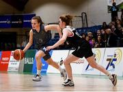 20 January 2020;  Caitlin Gloeckner of Our Lady of Mercy in action against Sarah Taylor of Pobailscoil Inbhear Sceine during the Basketball Ireland U16 A Girls Schools Cup Final between Pobailscoil Inbhear Sceine and Our Lady of Mercy, Waterford United at the National Basketball Arena in Tallaght, Dublin. Photo by Harry Murphy/Sportsfile