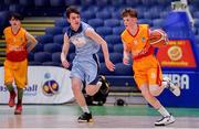 21 January 2020; Darragh Dolan of Coláiste Cholmcille in action against Jonah O'Rourke of Castletroy College during the Basketball Ireland U16 B Boys Schools Cup Final match between Coláiste Cholmcille, Ballyshannon and Castletroy College at the National Basketball Arena in Tallaght, Dublin. Photo by Brendan Moran/Sportsfile