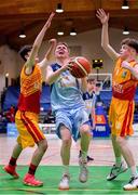 21 January 2020; Ruairi Cronin of Castletroy College in action against Ryan Keenaghan and Darragh Dolan of Coláiste Cholmcille during the Basketball Ireland U16 B Boys Schools Cup Final match between Coláiste Cholmcille, Ballyshannon and Castletroy College at the National Basketball Arena in Tallaght, Dublin. Photo by Brendan Moran/Sportsfile