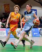 21 January 2020; Ruairi Cronin of Castletroy College in action against James S Gallagher of Coláiste Cholmcille during the Basketball Ireland U16 B Boys Schools Cup Final match between Coláiste Cholmcille, Ballyshannon and Castletroy College at the National Basketball Arena in Tallaght, Dublin. Photo by Brendan Moran/Sportsfile