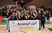 21 January 2020; The Mercy Mounthawk team celebrate with the cup after the Basketball Ireland U19 A Boys Schools Cup Final match between Mercy Mounthawk and St Patrick's Castleisland at the National Basketball Arena in Tallaght, Dublin. Photo by Brendan Moran/Sportsfile
