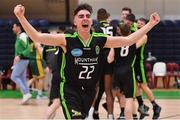 21 January 2020; Sean Collins of Mercy Mounthawk celebrates after the Basketball Ireland U19 A Boys Schools Cup Final match between Mercy Mounthawk and St Patrick's Castleisland at the National Basketball Arena in Tallaght, Dublin. Photo by Brendan Moran/Sportsfile