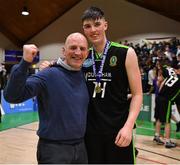 21 January 2020; Daire Kennelly of Mercy Mounthawk celebrates with his father Brendan Kennelly after the Basketball Ireland U19 A Boys Schools Cup Final match between Mercy Mounthawk and St Patrick's Castleisland at the National Basketball Arena in Tallaght, Dublin. Photo by Brendan Moran/Sportsfile