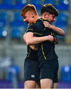 21 January 2020; Paddy Byrne of Temple Carrig School celebrates with team-mates after scoring his sides second try during the Bank of Ireland Vinnie Murray Cup Semi-Final match between Temple Carrig School and The High School at Energia Park in Dublin. Photo by Sam Barnes/Sportsfile