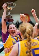 21 January 2020; St Joseph's captain Millie Byrne and her team-mates celebrate the cup after the Basketball Ireland U16 C Girls Schools Cup Final match between St Nathy's College and St Joseph's, Ballybunion at the National Basketball Arena in Tallaght, Dublin. Photo by Brendan Moran/Sportsfile