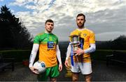 22 January 2020; In attendance at the launch of the 2020 Allianz Leagues at Malone House, Belfast are Donegal footballer Jamie Brennan, left, and Antrim hurler Neil McManus. 2020 marks the 28th year of Allianz’ partnership with the GAA as sponsors of the Allianz Leagues. Photo by Brendan Moran/Sportsfile