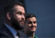 22 January 2020; Ireland captain Jonathan Sexton, right, and head coach Andy Farrell during the Guinness Six Nations Rugby Championship Launch 2020 at Tobacco Dock in London, England. Photo by Ramsey Cardy/Sportsfile