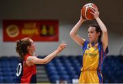 22 January 2020; Maddy McKee of St Patrick's Academy Dungannon in action against Hannah Byrne of St Colmcille's C.S, Knocklyon during the Basketball Ireland U19 B Girls Schools Cup Final match between St Patrick's Academy Dungannon and St Colmcille's CS, Knocklyon at the National Basketball Arena in Tallaght, Dublin. Photo by David Fitzgerald/Sportsfile