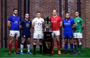 22 January 2020; Captains, from left, Charles Ollivon of France, Stuart Hogg of Scotland, Owen Farrell of England, Alun Wyn Jones of Wales, Luca Bigi of Italy, and Jonathan Sexton of Ireland during the Guinness Six Nations Rugby Championship Launch 2020 at Tobacco Dock in London, England. Photo by Ramsey Cardy/Sportsfile