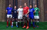 22 January 2020; Captains, from left, Charles Ollivon of France, Stuart Hogg of Scotland, Owen Farrell of England, Alun Wyn Jones of Wales, Luca Bigi of Italy, and Jonathan Sexton of Ireland during the Guinness Six Nations Rugby Championship Launch 2020 at Tobacco Dock in London, England. Photo by Ramsey Cardy/Sportsfile