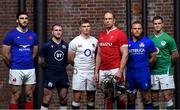 22 January 2020; Captains, from left, Charles Ollivon of France, Stuart Hogg of Scotland, Owen Farrell of England, Alun Wyn Jones of Wales, Luca Bigi of Italy, and Jonathan Sexton of Ireland during the Guinness Six Nations Rugby Championship Launch 2020 at Tobacco Dock in London, England. Photo by Ramsey Cardy/Sportsfile