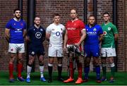 22 January 2020; Captains, from left, Charles Ollivon of France, Stuart Hogg of Scotland, Owen Farrell of England, Alun Wyn Jones of Wales, Luca Bigi of Italy, and Jonathan Sexton of Ireland during the Guinness Six Nations Rugby Championship Launch 2020 at Tobacco Dock in London, England. Photo by Ramsey Cardy/Sportsfile