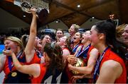 22 January 2020; St Colmcille's C.S, Knocklyon players celebrate following the Basketball Ireland U19 B Girls Schools Cup Final match between St Patrick's Academy Dungannon and St Colmcille's CS, Knocklyon at the National Basketball Arena in Tallaght, Dublin. Photo by David Fitzgerald/Sportsfile