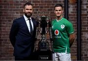 22 January 2020; Ireland head coach Andy Farrell, left, and captain Jonathan Sexton during the Guinness Six Nations Rugby Championship Launch 2020 at Tobacco Dock in London, England. Photo by Ramsey Cardy/Sportsfile