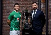 22 January 2020; Ireland head coach Andy Farrell, right, and captain Jonathan Sexton during the Guinness Six Nations Rugby Championship Launch 2020 at Tobacco Dock in London, England. Photo by Ramsey Cardy/Sportsfile